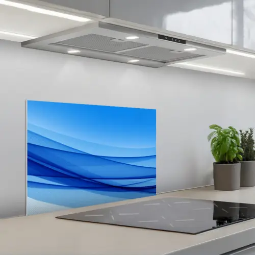 Golven - Helder - Blauw keuken achterwand spatscherm klein -3d_schuin