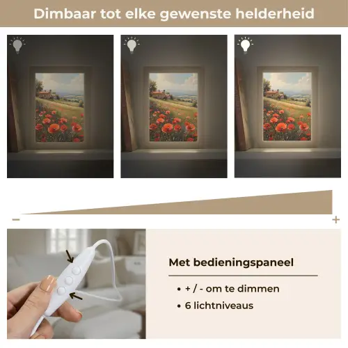 Klaprozen - Rood - Heuvels - Landschap Light Box met kabel (Tafellamp) klein -USP_dimbaarNL