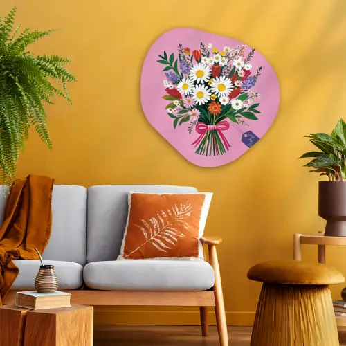 Bloemen - Quote - Kaartje - Kleurrijk Wandcirkel Organisch Aluminium middel -sfeer4