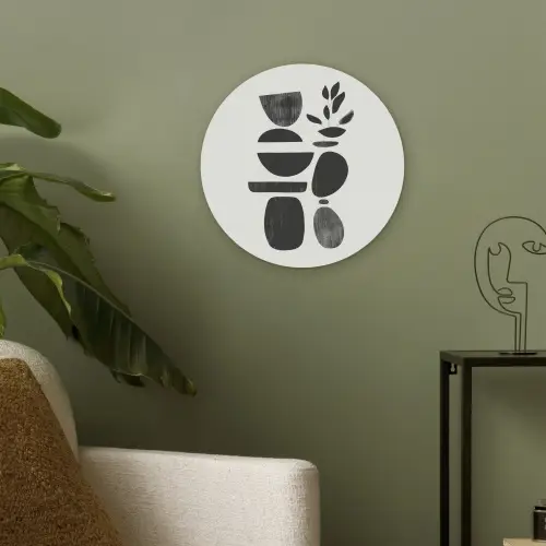Japandi - Zwart - Abstract Akoestische PET Vilt - Rond klein -sfeer2
