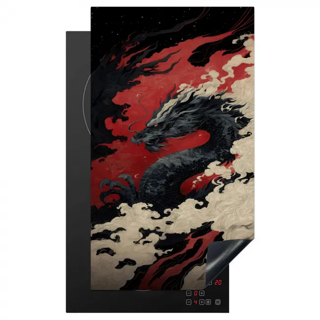 Zwarte draak - Rookwolken - Rood Inductie beschermer vinyl 3mm middel -3d