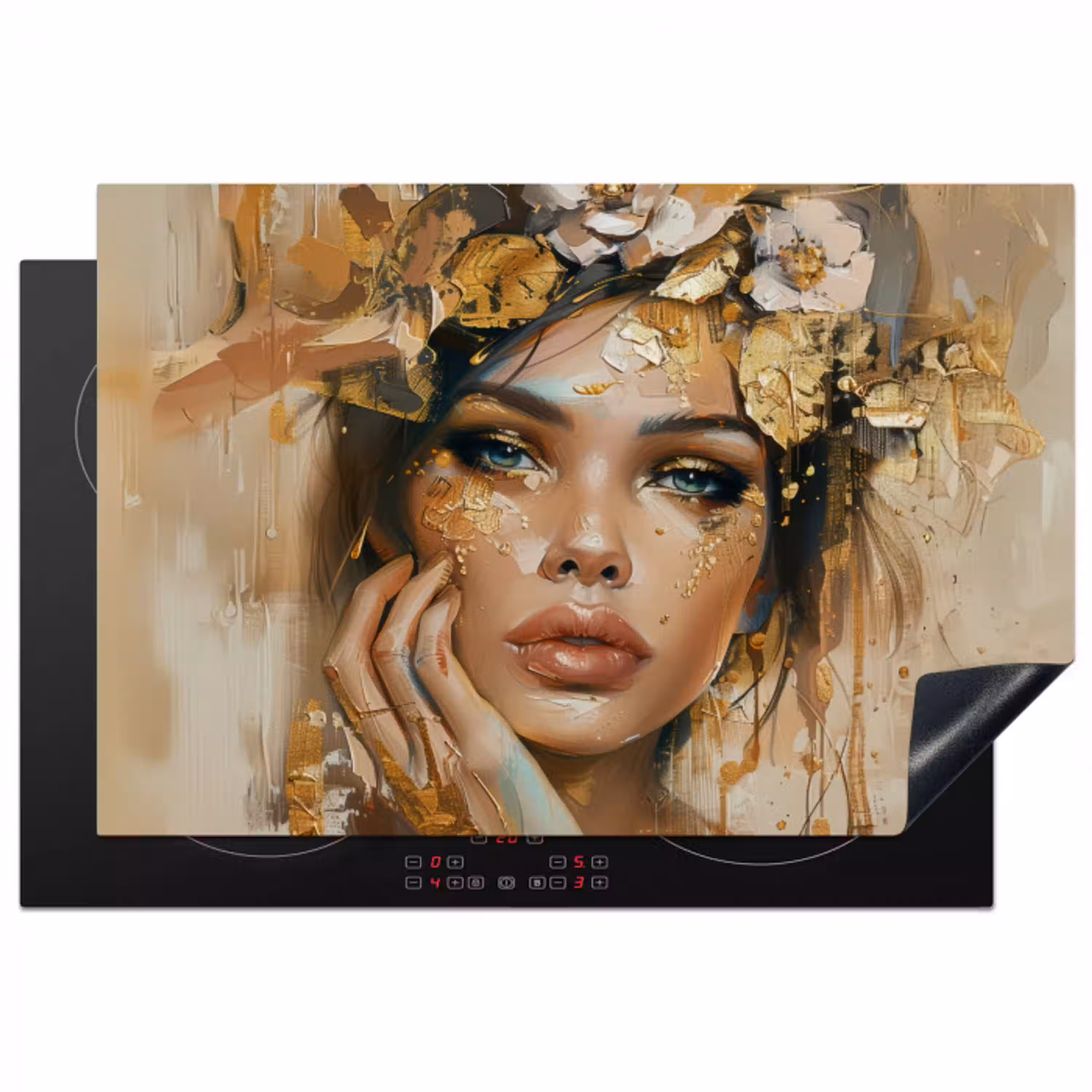 Vrouw - Bloemen  - Goud - Portret Inductie beschermer vinyl 3mm klein -3d