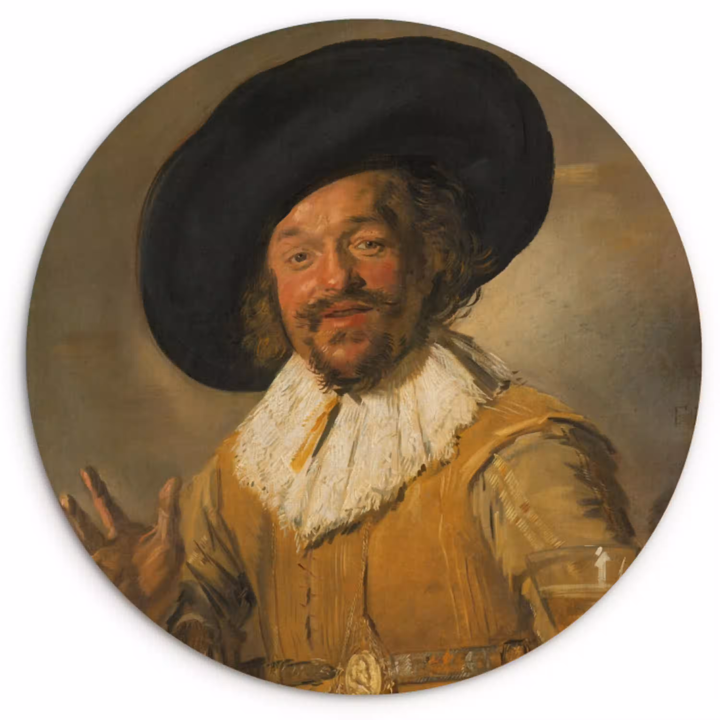 De vrolijke drinker - Schilderij van Frans Hals Wandcirkel kunststof plaat 5mm dik klein -3d
