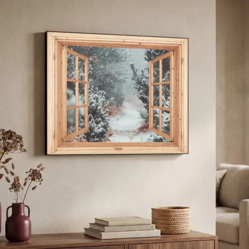 Bos - Winter - Bomen - Natuur - Pad - Doorkijk Textielframe - compleet frame klein -sfeer3