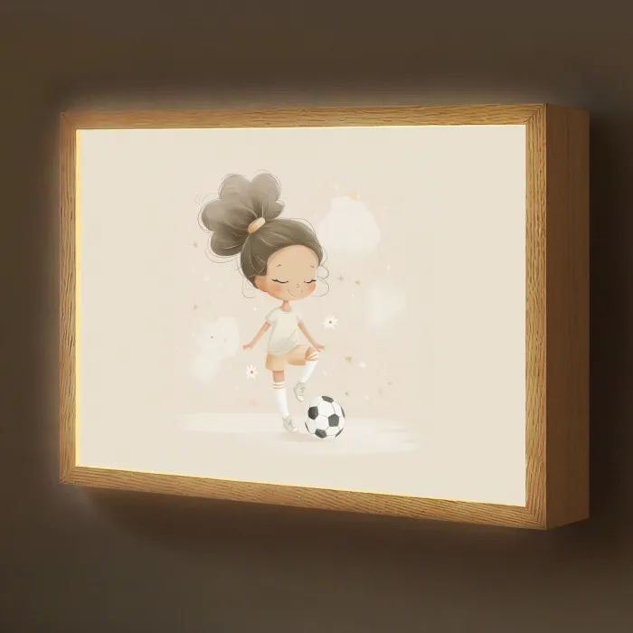 Meisje - Voetbal - Beige Light Box met batterij (Wandlamp kind) middel -z3d_website