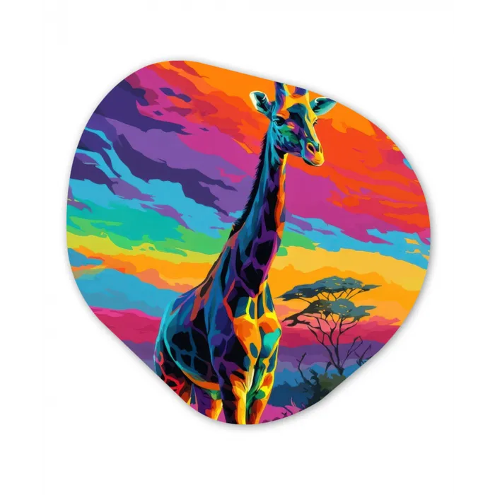 Giraffe - Savanna - Lucht - Gekleurd Wandcirkel Organisch Aluminium middel -3d