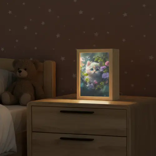 Kitten - Bloemen - Bos - Illustratie - Poes Light Box met kabel klein -sfeer1_kind