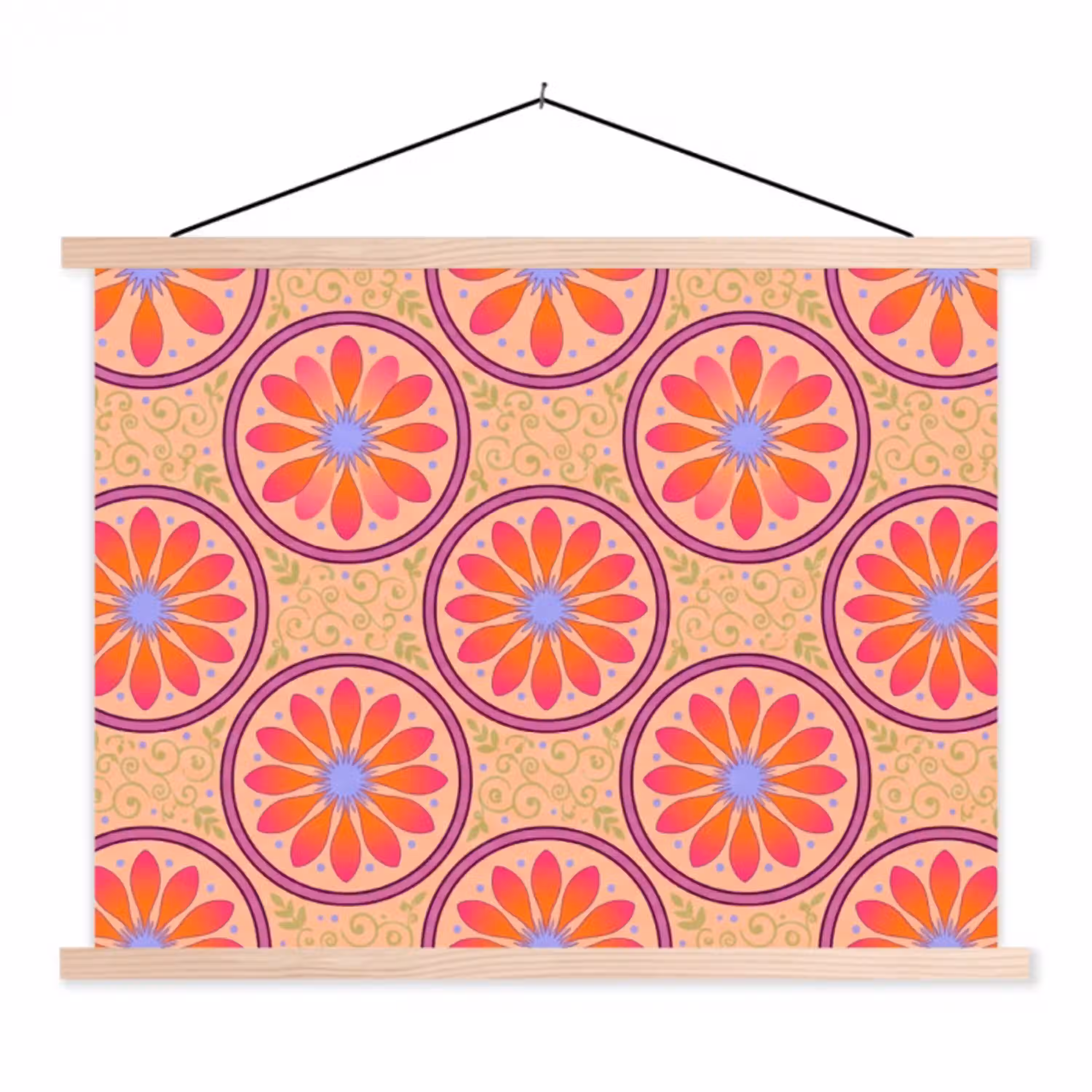 Patroon - Bloemen - Decoratief - Kleurrijk - Modern textielposter latten blank klein -3d