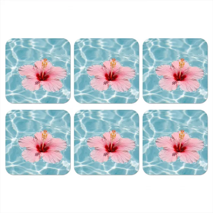 Hibiscus - Water - Roze onderzetter kurk middel -3d