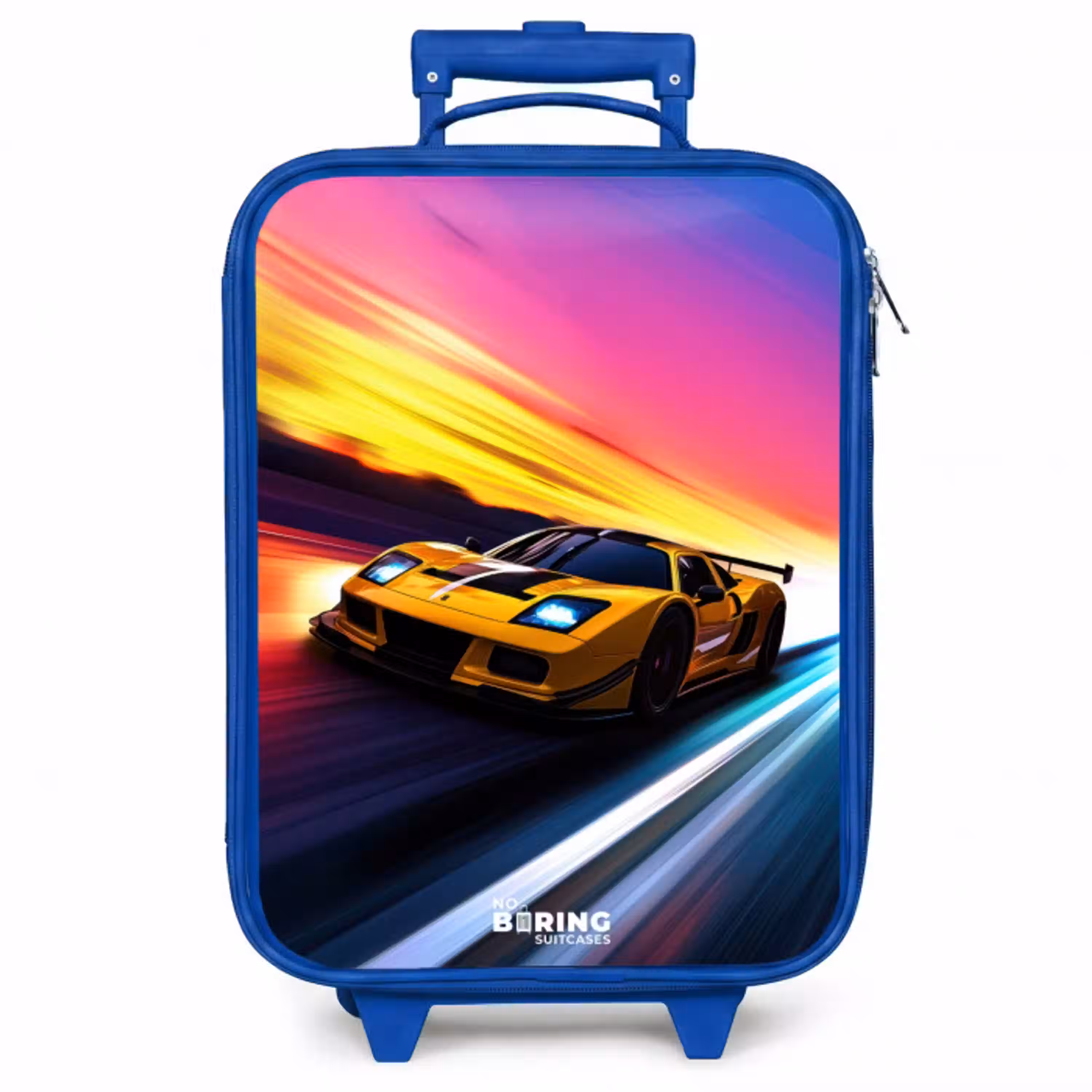 Gele raceauto bij kleurrijke zonsondergang Kinderkoffer - Blauw klein -zzz_website3d