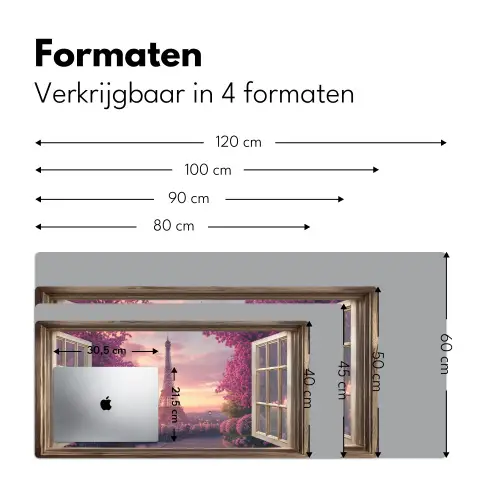 Doorkijk - Parijs - Eiffeltoren - Roze - Kersenbloesem Muismat XXL klein -sfeer5