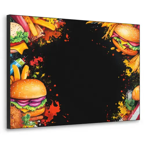 Fastfood - Graffiti - Hamburger - Eten - Modern Textielframe zwart klein -3d