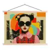 Meisje - Zonnebril - Kat - Retro textielposter latten blank klein -3d