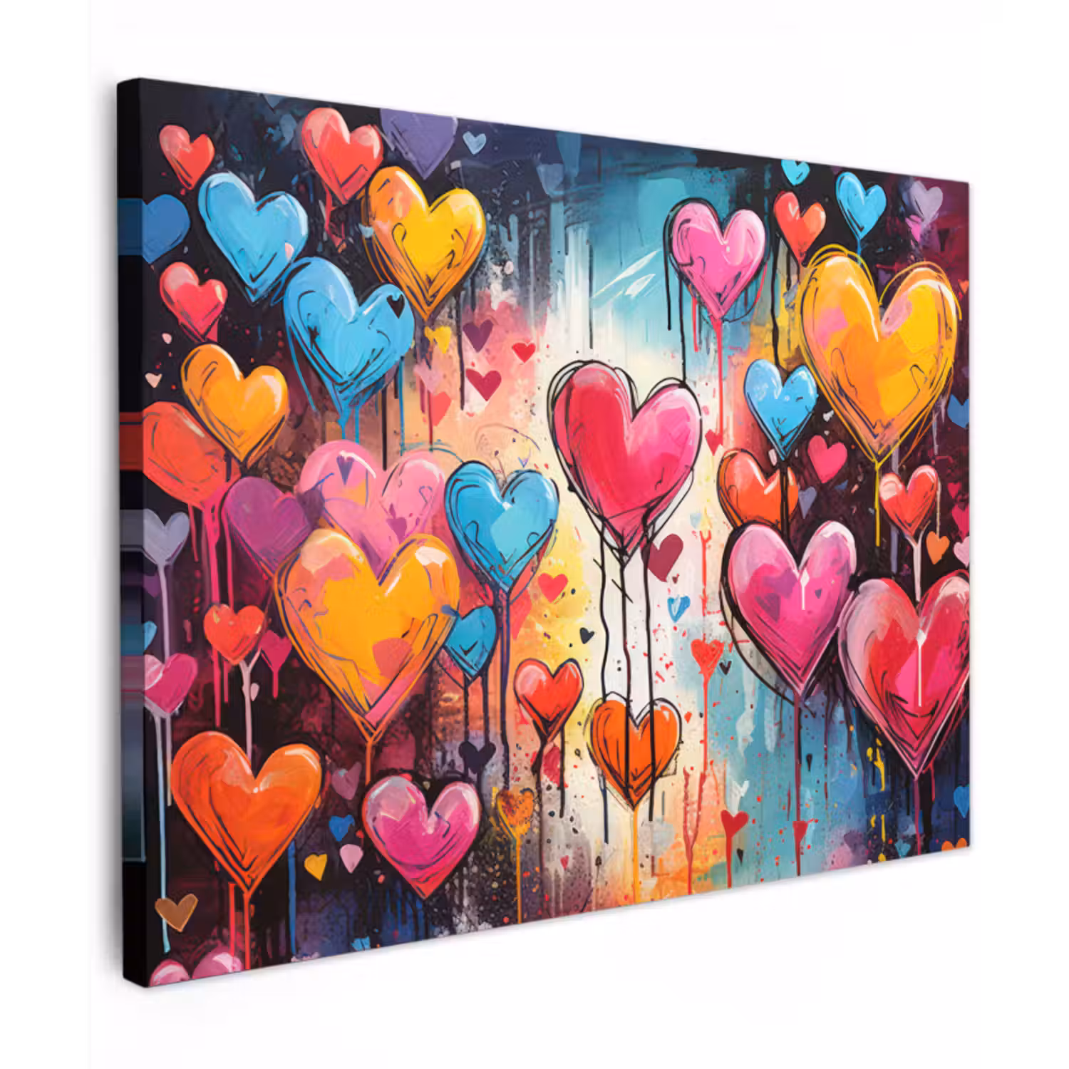 Canvas schilderij - Hartjes - Kleuren - Kunst - Liefde