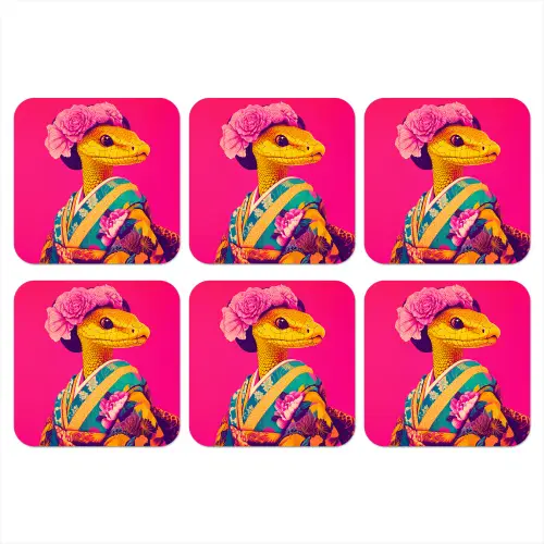 Hagedis - Bloemen - Roze - Kimono onderzetter kurk middel -3d