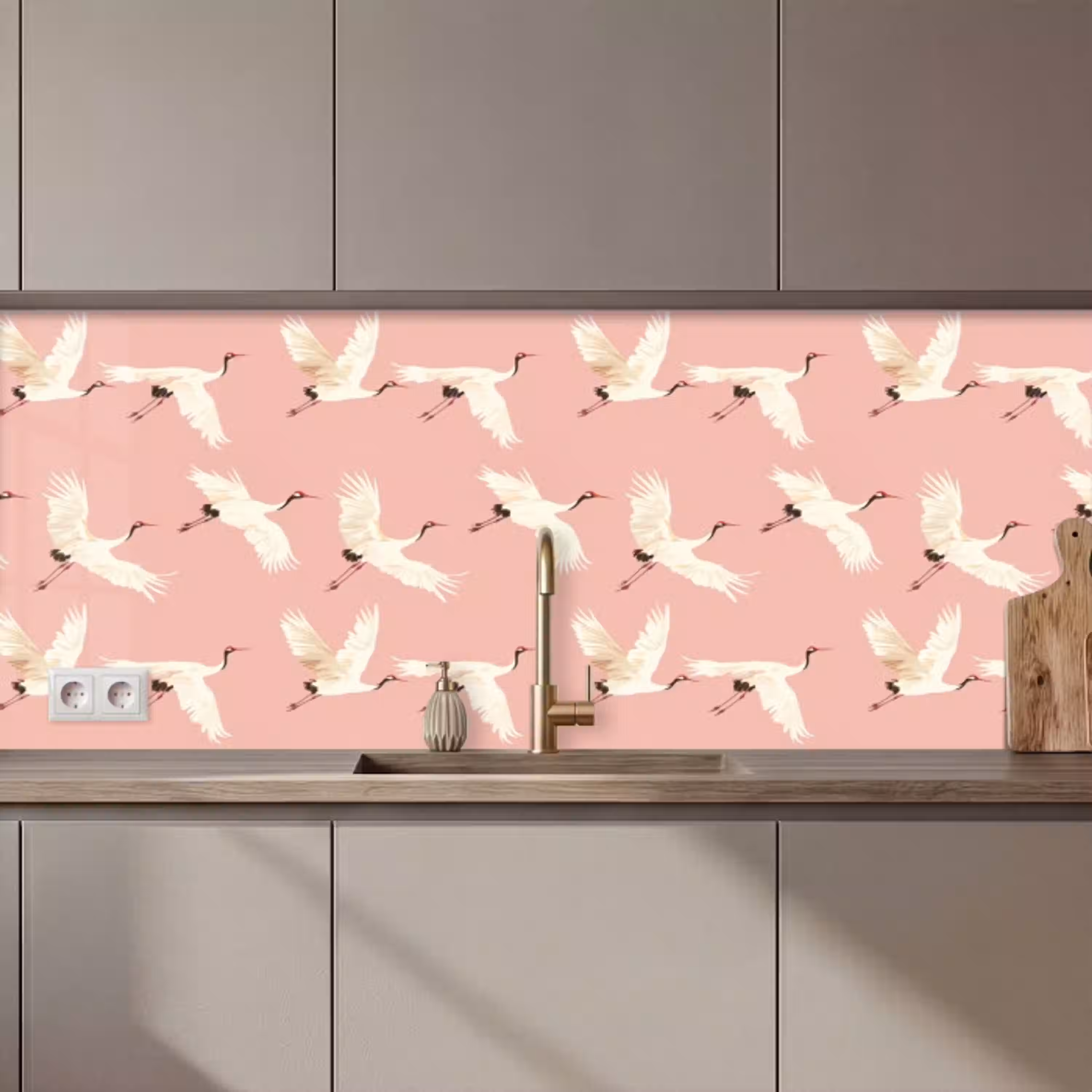 Modern - Kraanvogels - Roze keuken achterwand 2 middel 871 zz_3dshopping