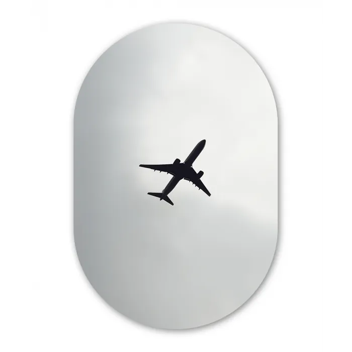 Minimalistisch - Silhouet - Zwart - Vliegtuig Wandcirkel Ovaal Glas middel -3d