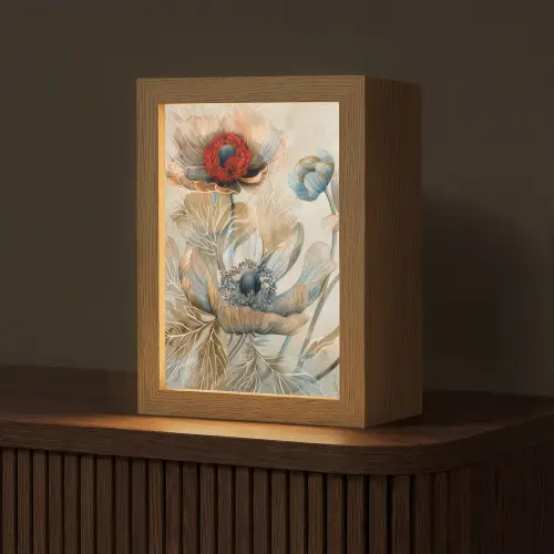 Bloemen - Beige - Modern - Illustratie Light Box met kabel (Tafellamp) klein -z3d_website