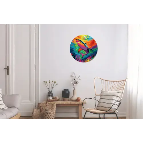 Haai - Koraalrif - Abstract - Kleurrijk Wandcirkel aluminium klein -woonkamer
