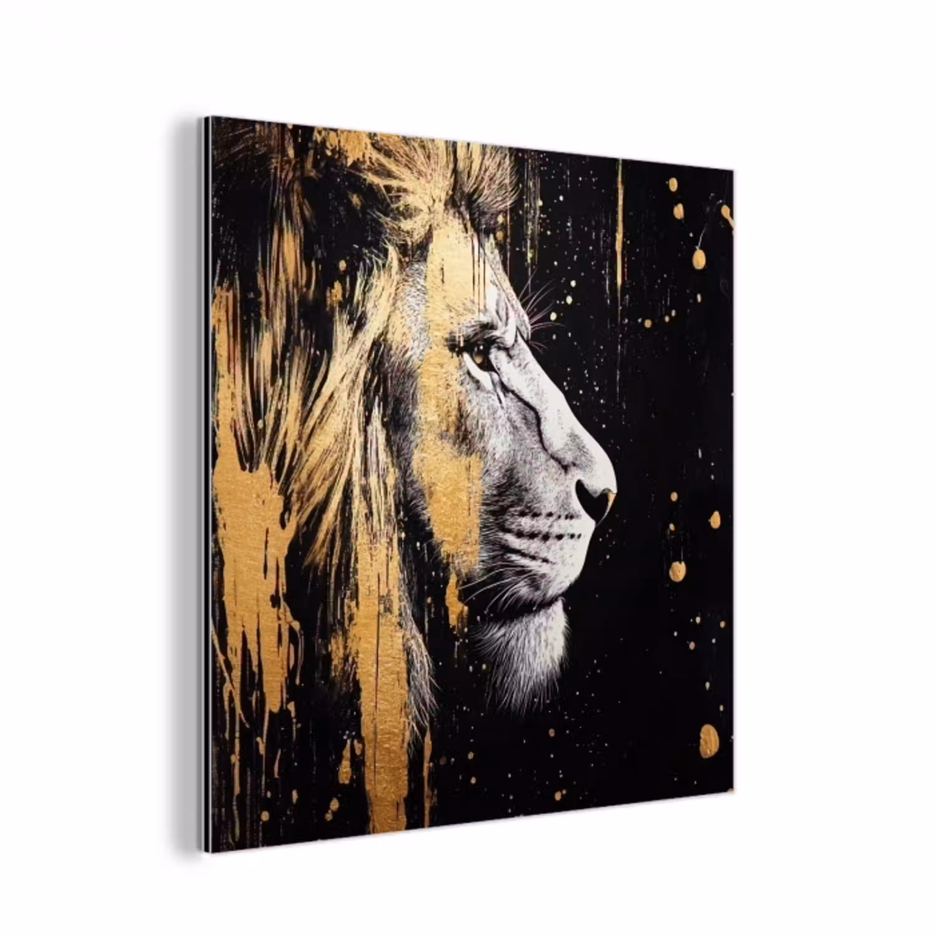 Portret - Leeuw - Abstract - Goud aluminium wit klein -3d