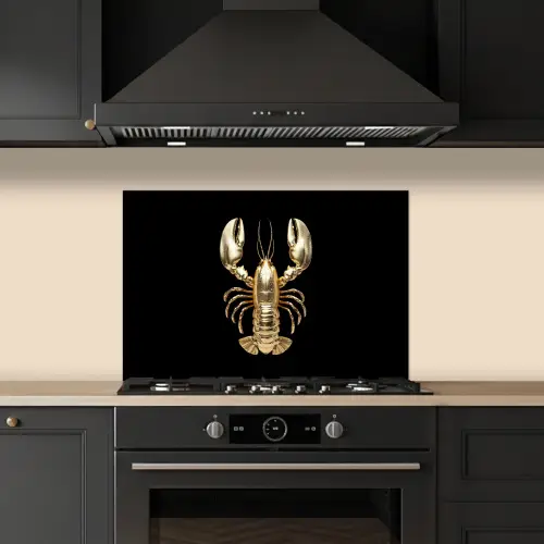 Kreeft - Goud - Textuur - Zwart keuken achterwand spatscherm klein -sfeer1