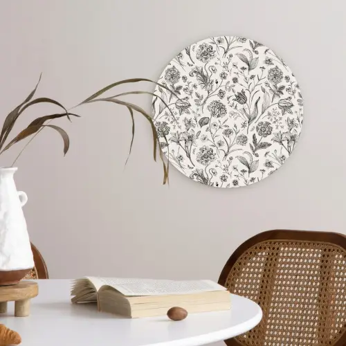 Classic - Black - White - Floral Wandcirkel kunststof plaat 5mm dik klein 188 -sfeer4