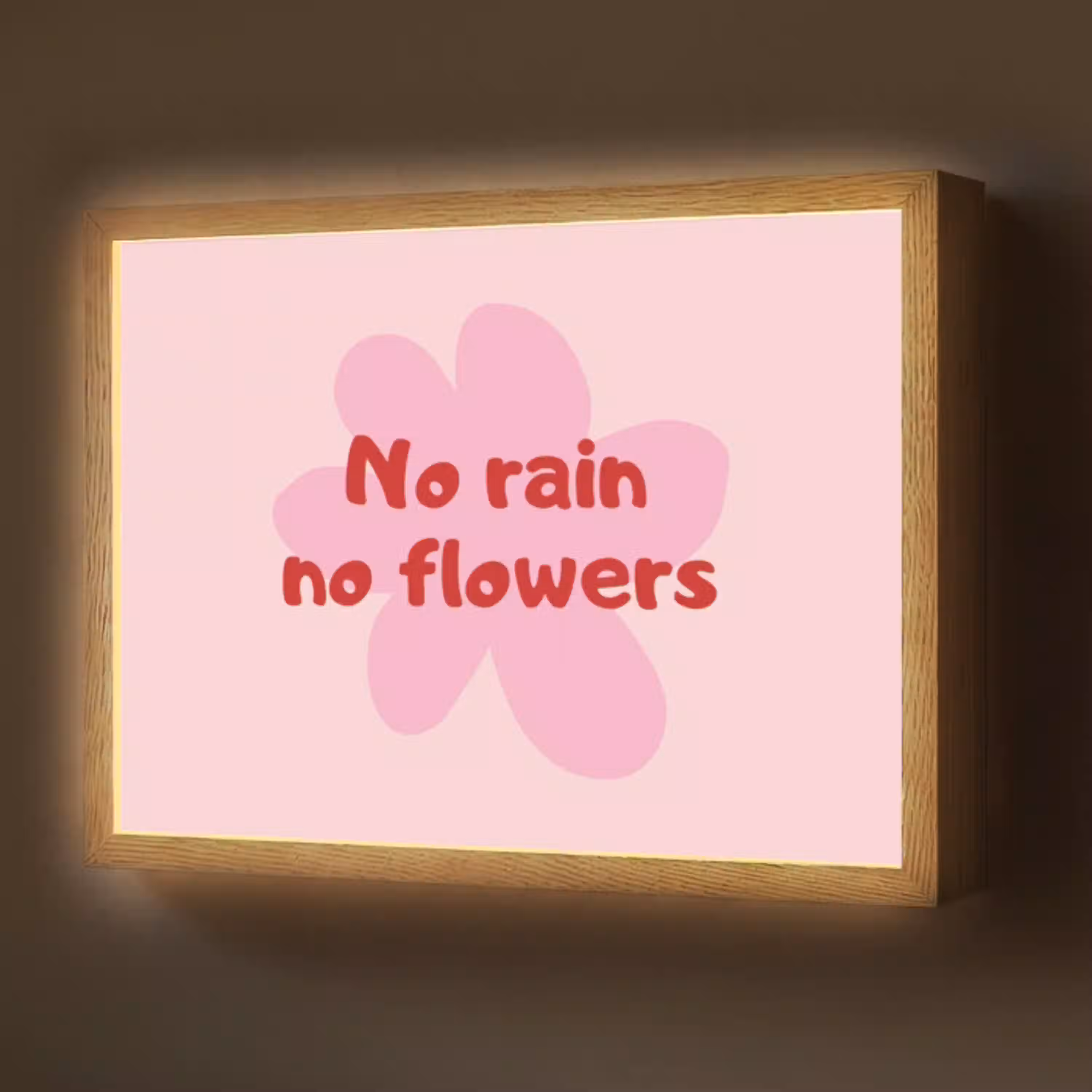 No rain no flowers - Bloem - Roze Light Box met batterij (Wandlamp) middel -z3d_website