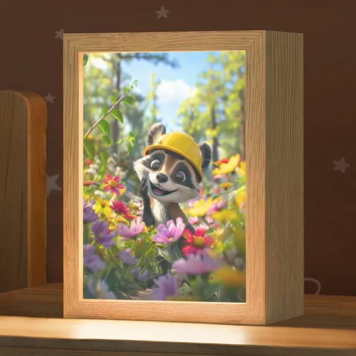Wasbeer  - Natuur - Bloemen - Bouwhelm Light Box met kabel klein -zzz_3d_website