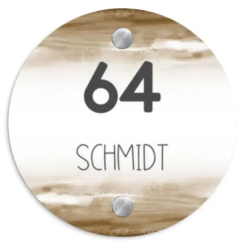 Aquarelachtergrond - Bruin - Modern Naambord Rond klein -3d