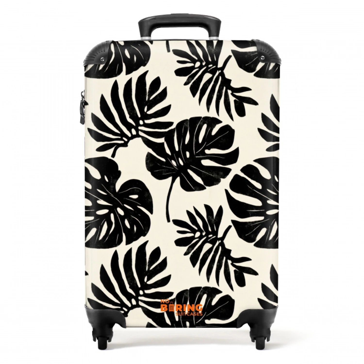 Modern - Monstera - Zwart NBS - Handbagage koffer - Volwassenen Unisex middel -productfoto_recht