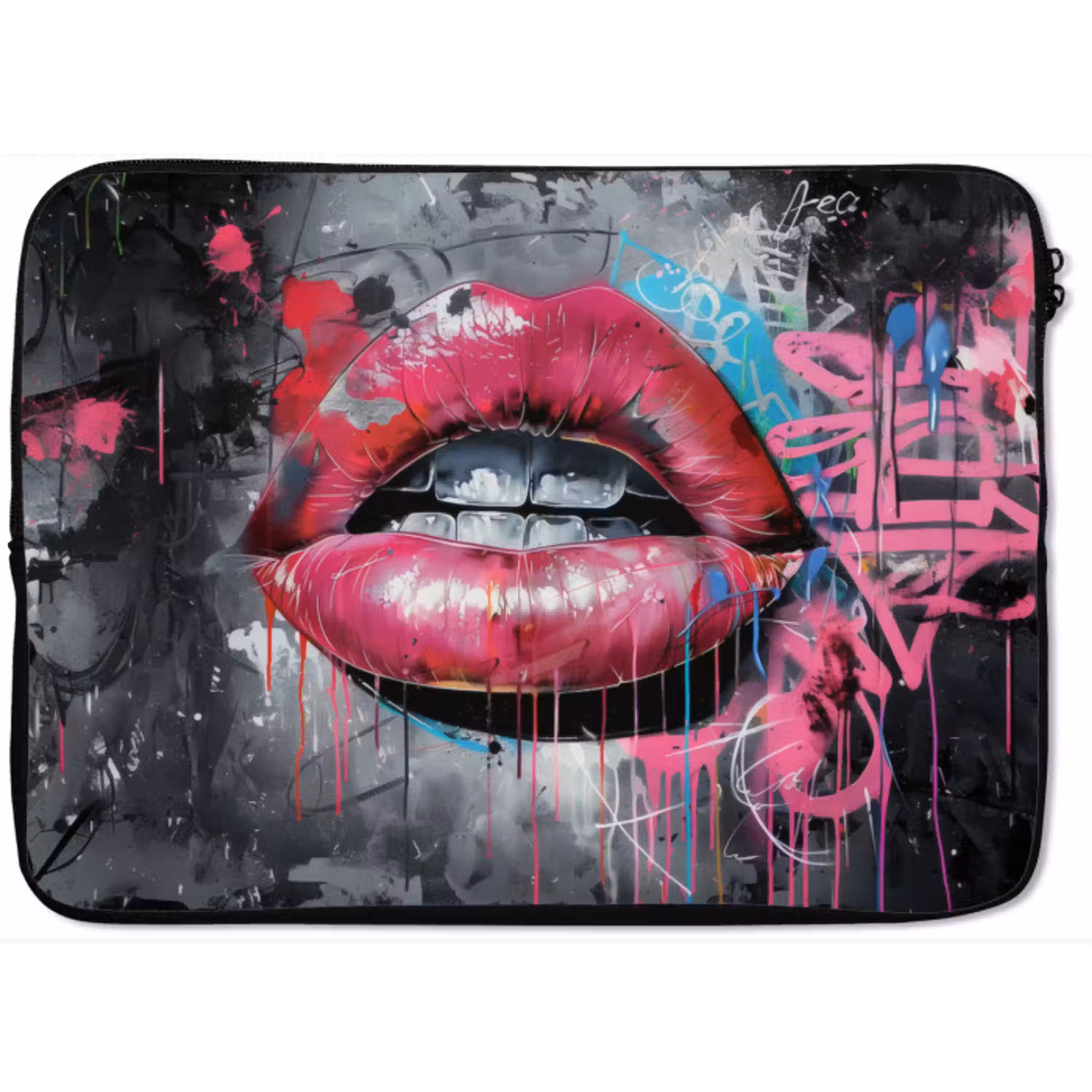 Lippen - Felroze - Graffiti - Verfstrepen laptophoes neopreen klein -zkaufland3dotto