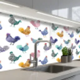 Kippen -Aquarel - Kleurrijk keuken achterwand 2 middel 871 -3d_schuin