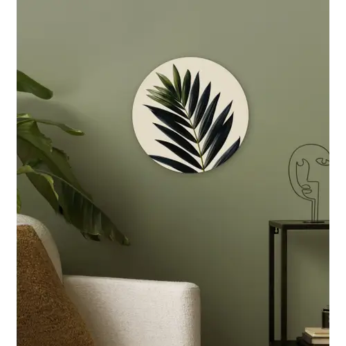 Palmblad - Donkere bladen - Subtiel Wandcirkel kunststof plaat 5mm dik klein -sfeer3