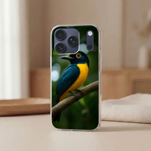 Vogel - Tak - Geel - Bladeren Telefoonhoesje iPhone 17 Pro klein -sfeer2
