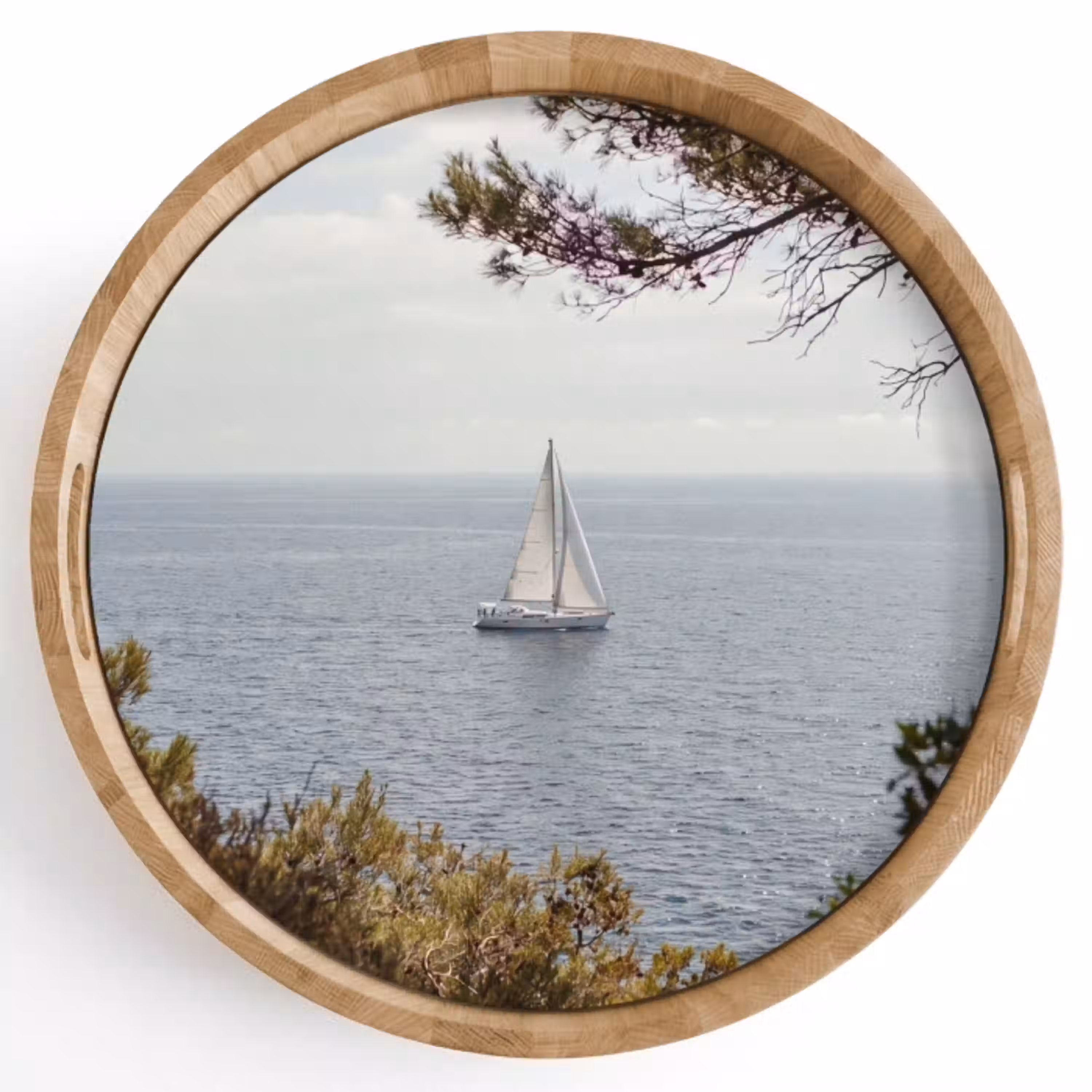 Zeilboot - bomen - water Dienblad Rond middel -z3d_shopping