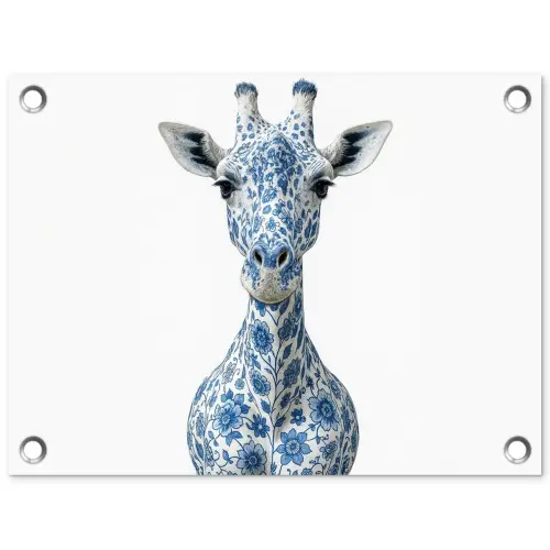 Giraffe - Delfts blauw - Dieren - Minimalistisch tuinposter los doek klein -3d