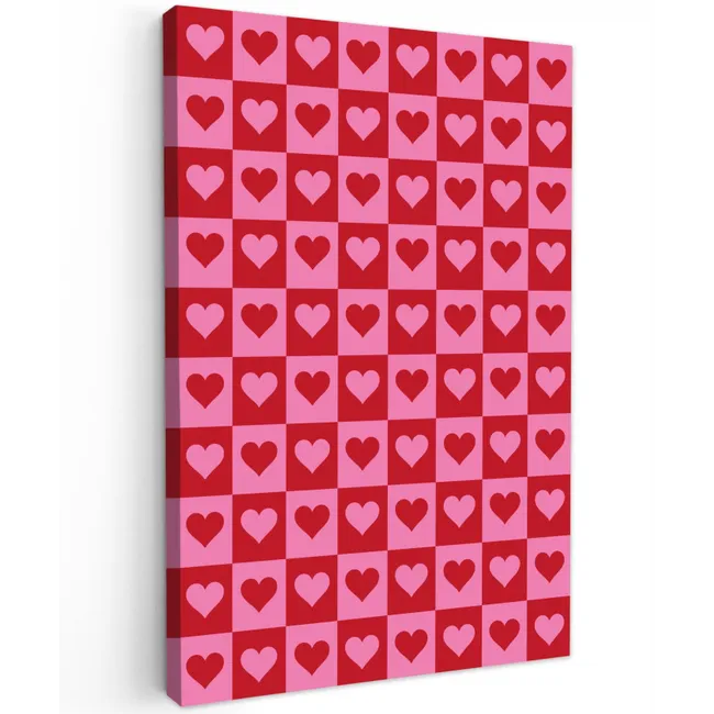 Rood - Roze - Schaakbord - Valentijn Tuinposter op houten frame 2 cm dik klein -3d