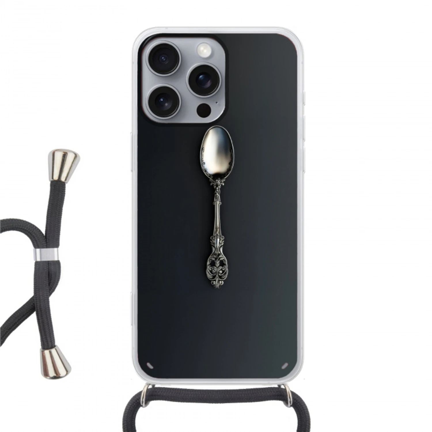 Lepel - Zilver - Metaal Hoesje iPhone 16 Pro Max met koord klein -3d