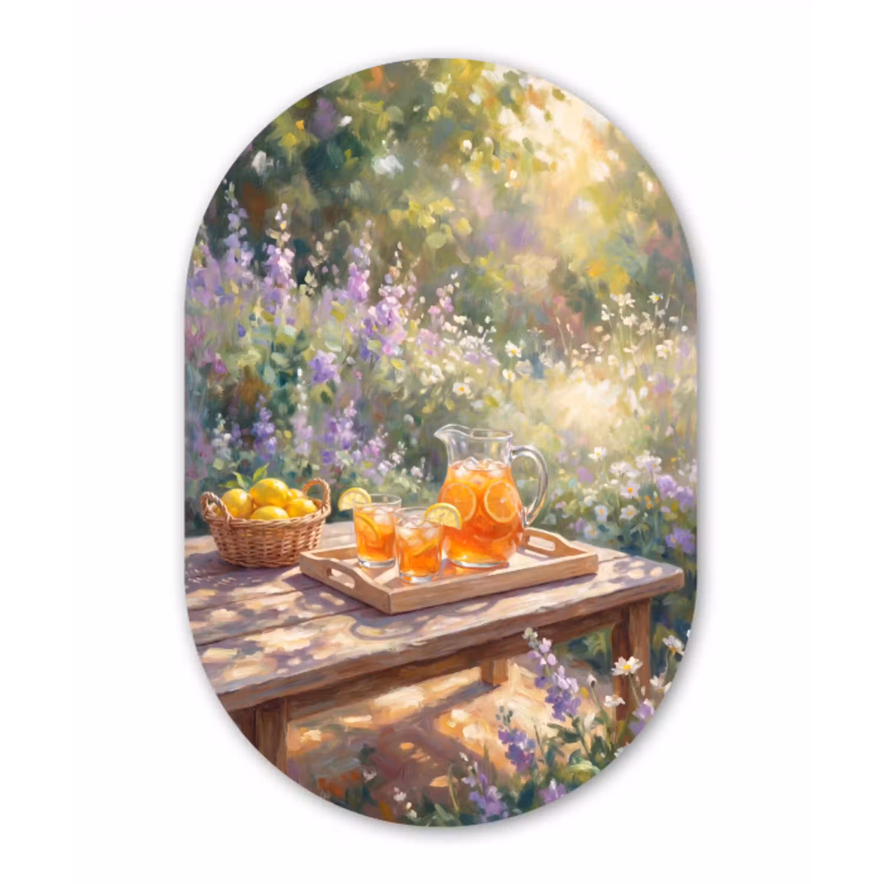 Drank - Citroen - Zomer - Tuin - Geel Wandcirkel Ovaal Forex klein -3d