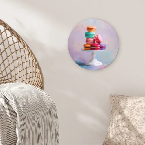 Macarons - Schaal - Pastel - Kleurrijk Wandcirkel kunststof plaat 5mm dik klein -sfeer5