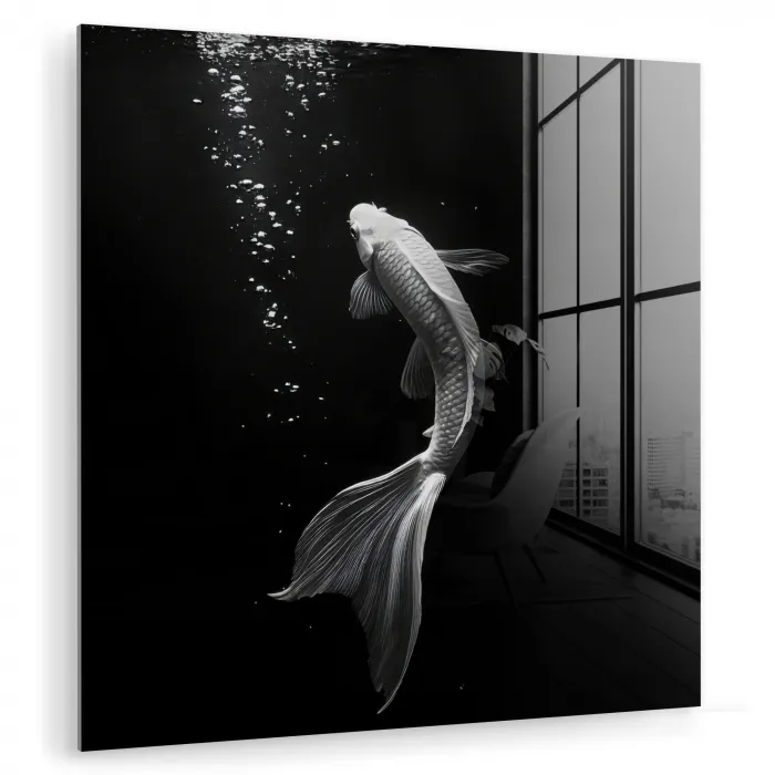 Koi - Vis - Wit - Zwart plexiglas 5mm klein -zzzproduct_nieuw