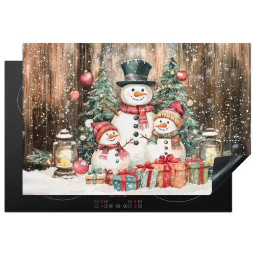 Sneeuwpop - Familie - Kleurrijk Inductie beschermer vinyl 3mm klein -3d