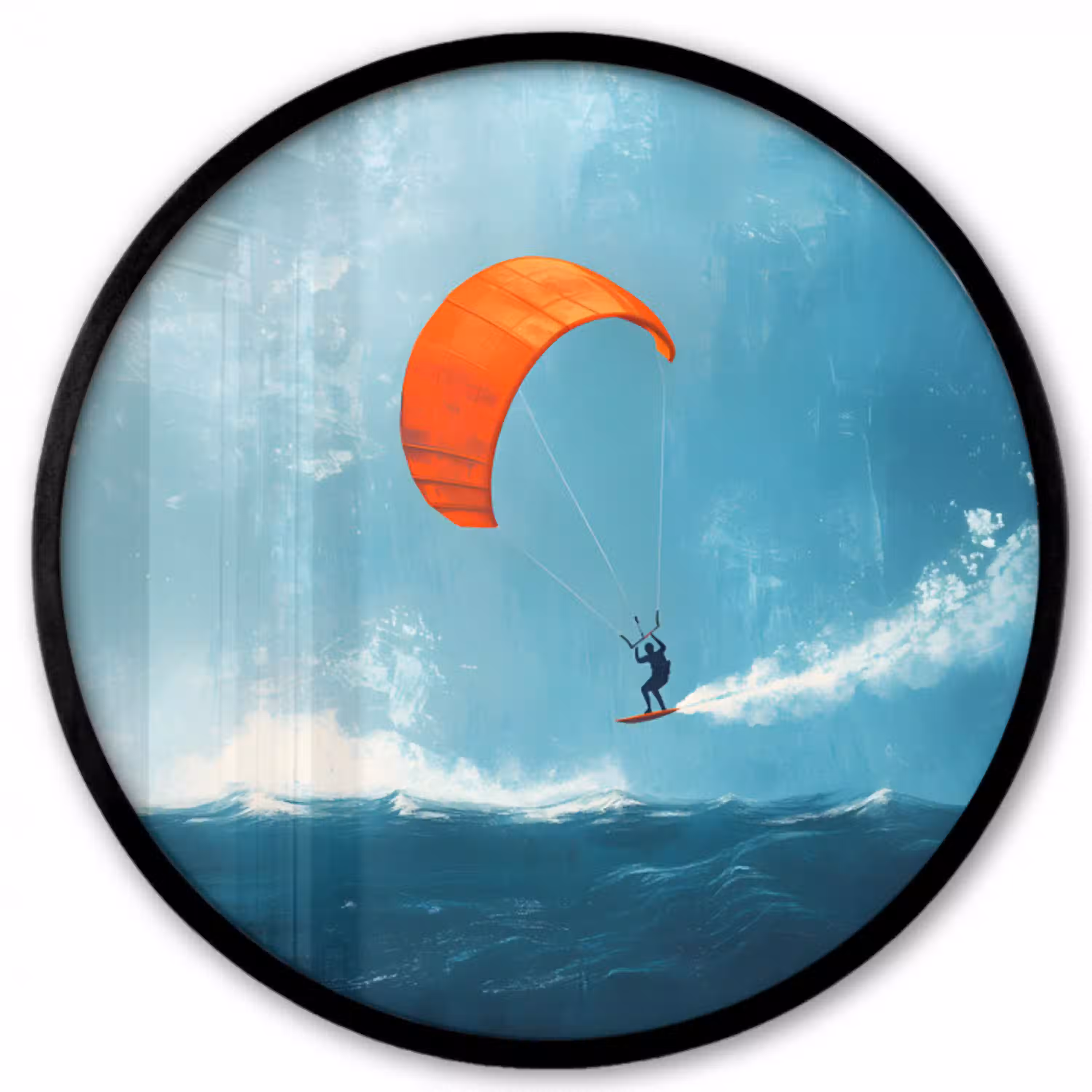Kitesurfer - Oranje - Zee - Lucht Fotolijst rond zonder passe partout klein -3d