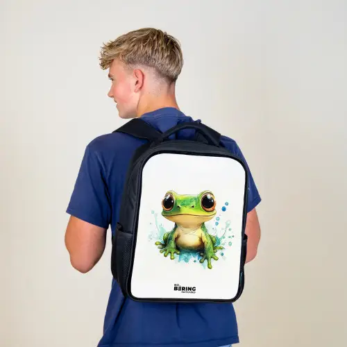 Groene kikker met grote ogen op witte achtergrond Rugzak - Zwart middel -sfeer8