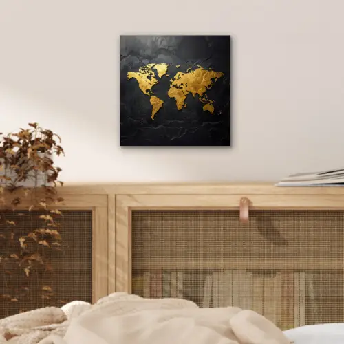 Wereldkaart - Goud - Steen aluminium wit klein -sfeer3