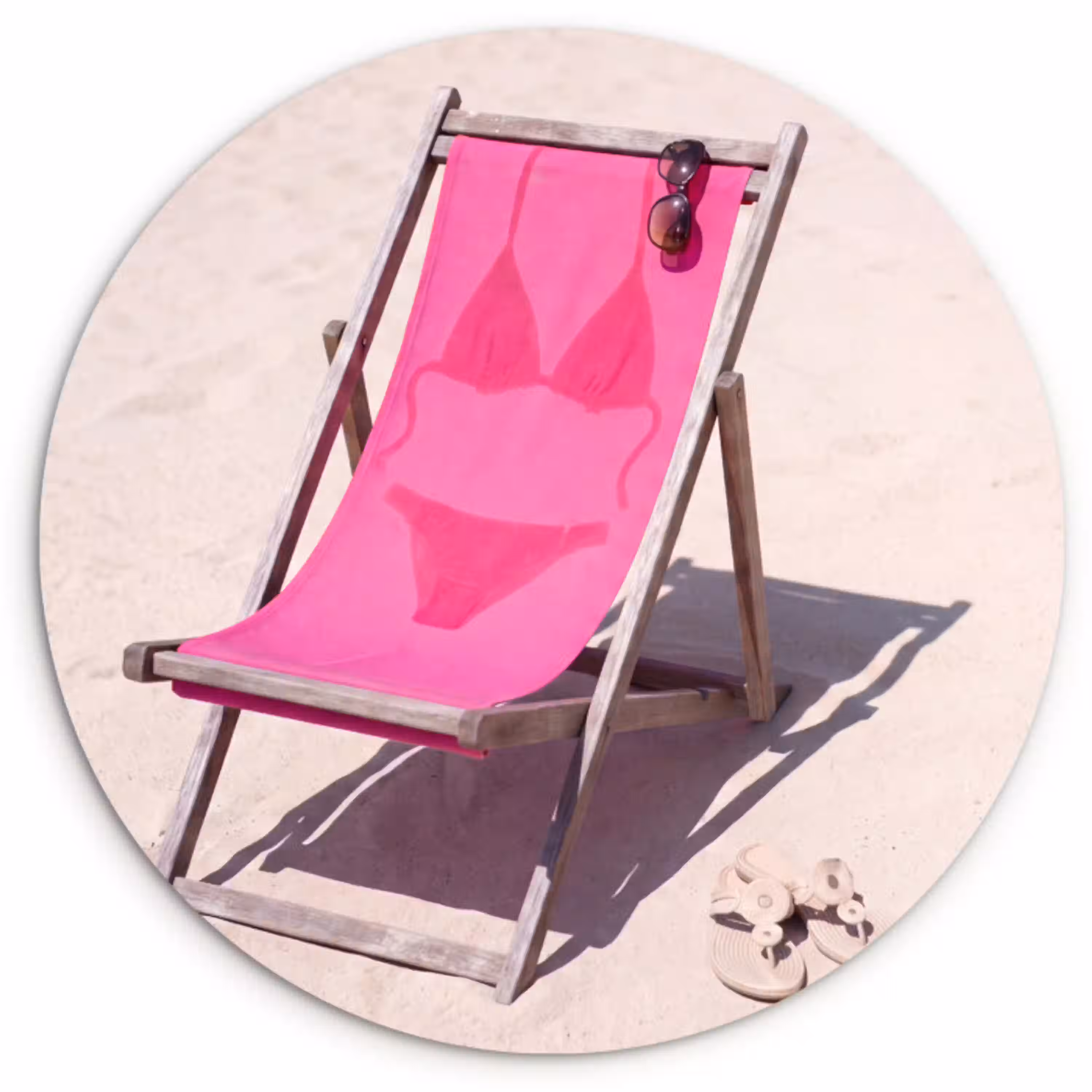 Strand - Ligstoel - Badkleding - Zomer - Roze Wandcirkel kunststof plaat 5mm dik klein -3d