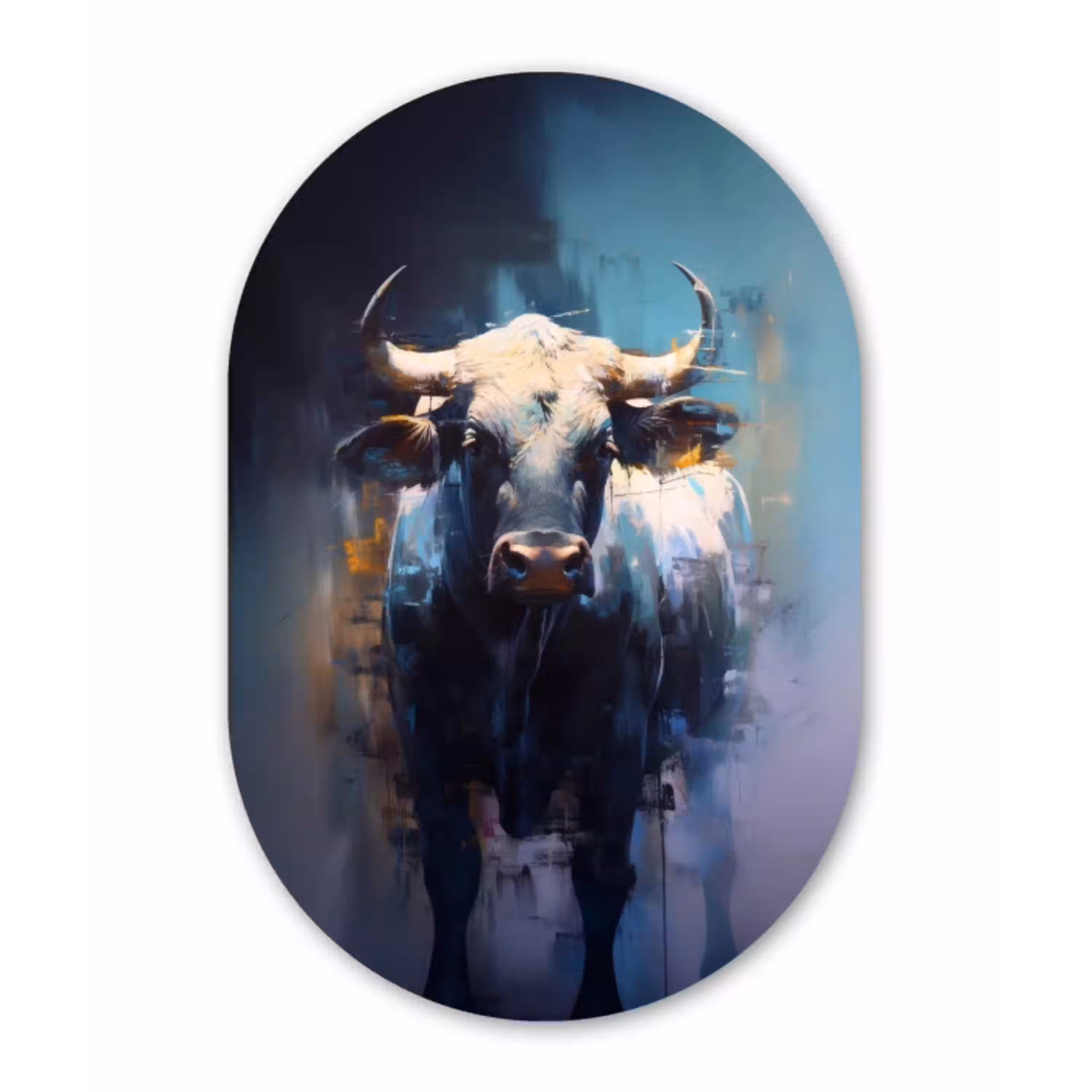 Stier - Zwart - Abstract - Horens Wandcirkel Ovaal Glas middel -3d