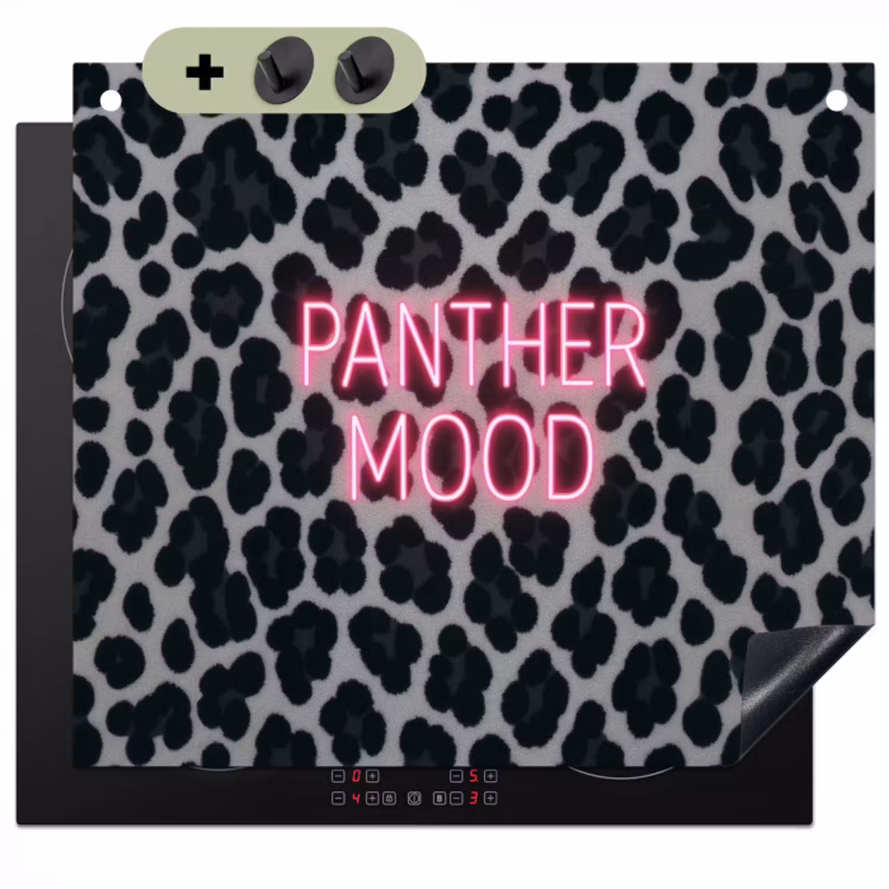 Panterprint - Zwart - Neonletters - Roze Inductie beschemer met haakjes klein -3d