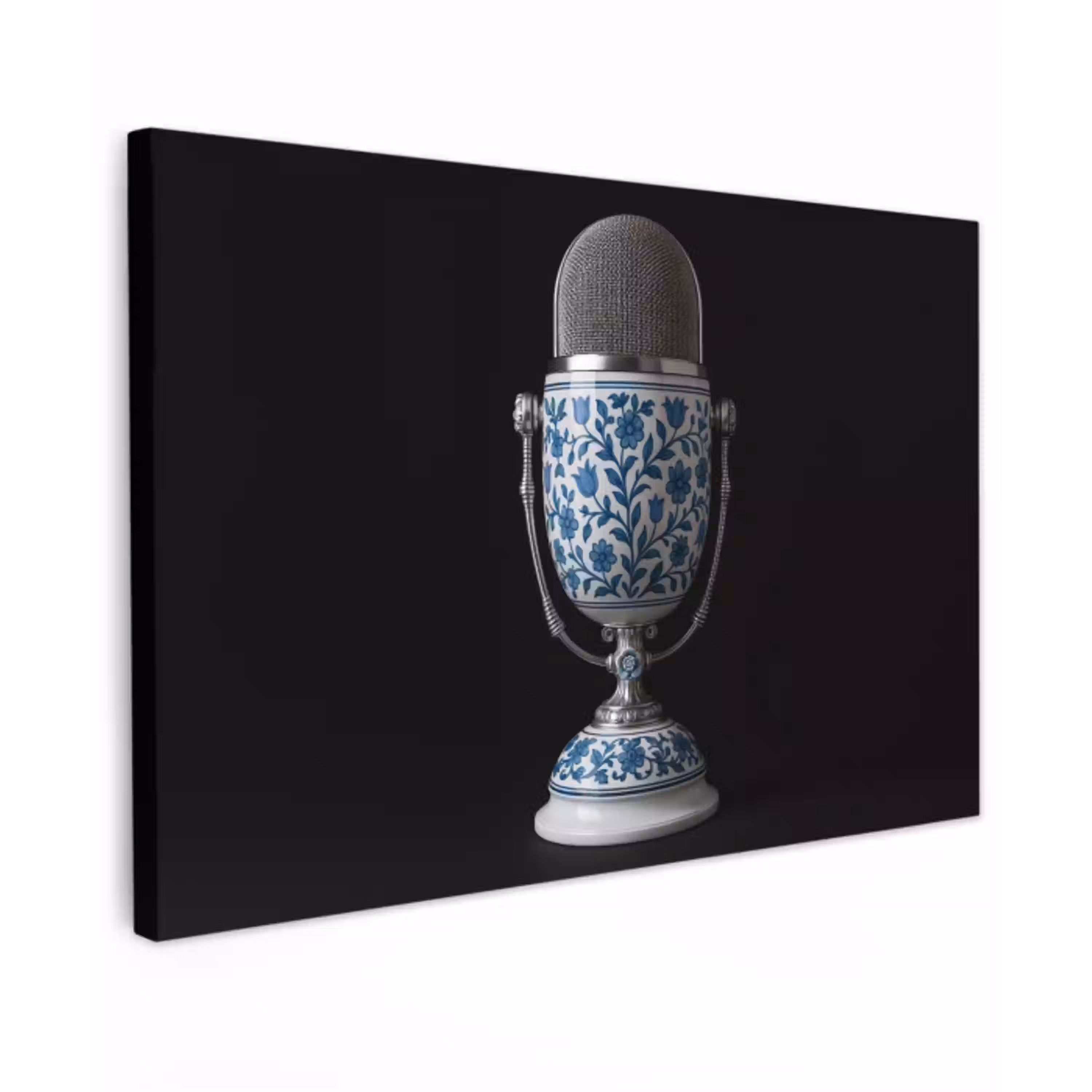 Microfoon - Delfts blauw - Muziek canvas 2cm klein -z3d