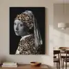 Het meisje met de parel - Johannes Vermeer - Panterprint Textielframe zwart klein -sfeer2